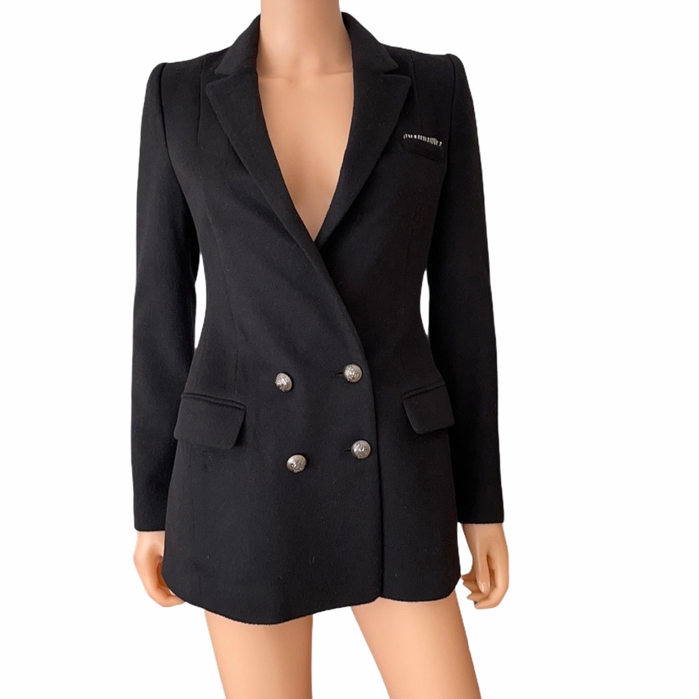 NWOT Soup wool cashmere double breasted black silver crested button blazer